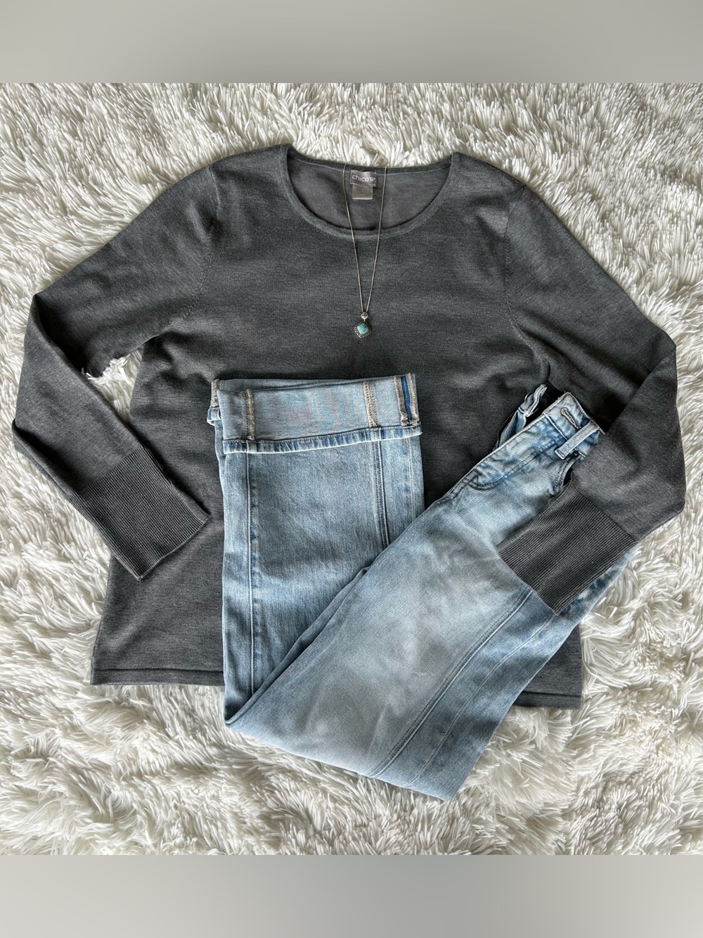 Chico's | Charcoal Crewneck Long Sleeve Top